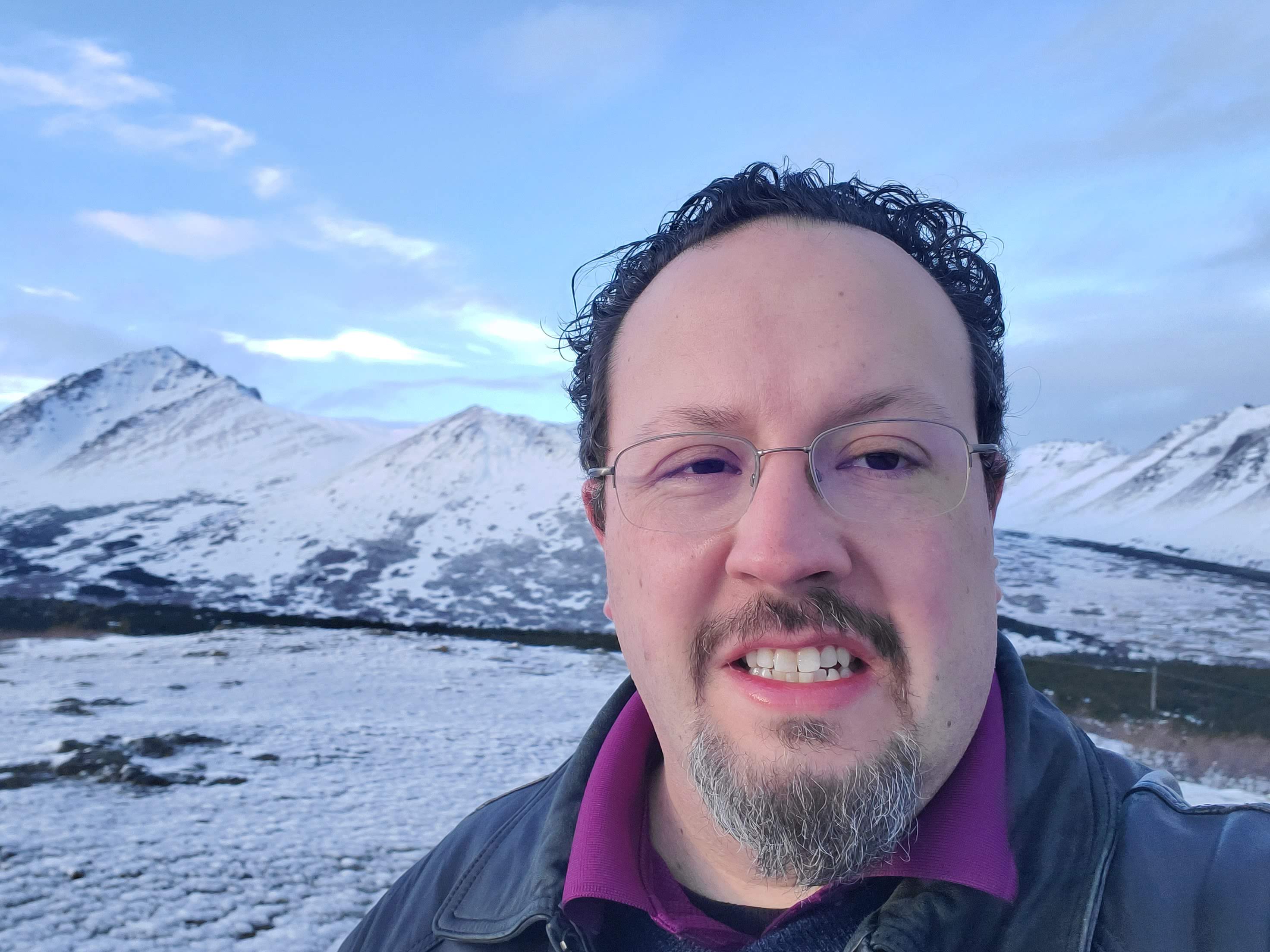 Solitary selfie in snowy Alaskan mountains